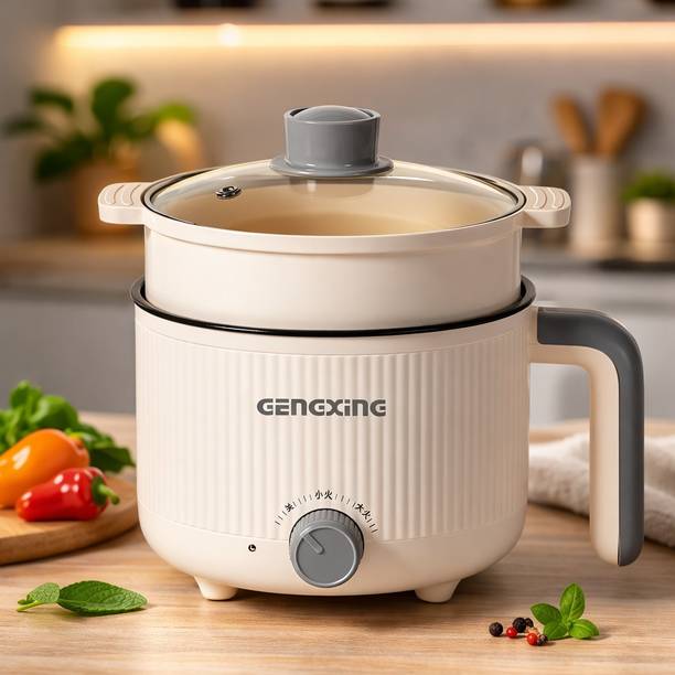 MOOKA Portable Electric Cooking Pot 1.5L, Multi-Function Noodle/Rice Cooker Air Fryer, Egg Boiler, Deep Fryer, Food Steamer, Rice Cooker, Travel Cooker