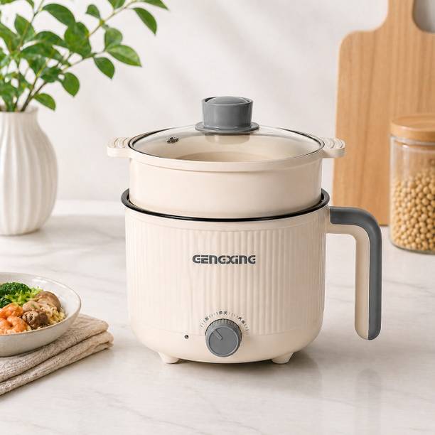 NowExp GENEXINE Portable Non-Stick Electric Pot with Steamer for Travel & Dorm Use Air Fryer, Deep Fryer, Egg Boiler, Egg Cooker, Food Steamer, Rice Cooker, Travel Cooker