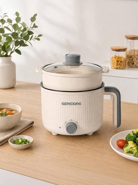 NowExp Premium 1.5L Electric Cooker with Glass Lid Multi-Purpose Non-Stick Cooking Pot Air Fryer, Deep Fryer, Egg Boiler, Egg Cooker, Food Steamer, Rice Cooker, Travel Cooker