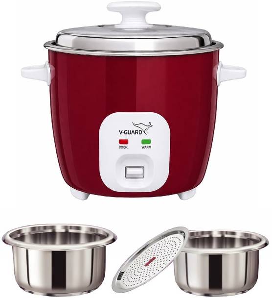 V-Guard STURDEE 1.8ltr|2 SS Pan|700w |5year Heating element warranty|Keep Warm function- Electric Rice Cooker