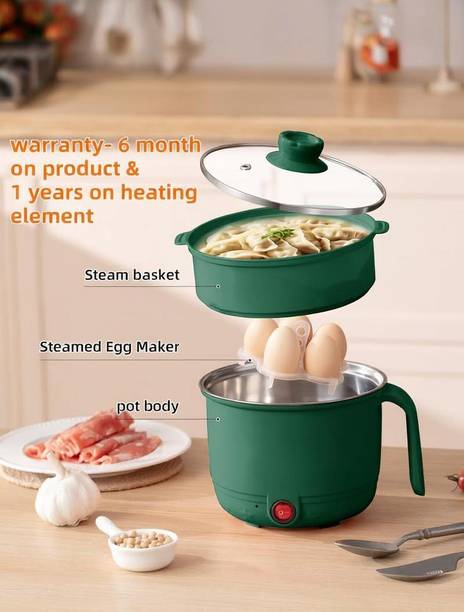 AVIRA OVERSEAS Electric Kettle 1.5L Stainless Steel Noodles Cooker & Egg Steamer for Kitchen Rice Cooker, Travel Cooker, Egg Cooker