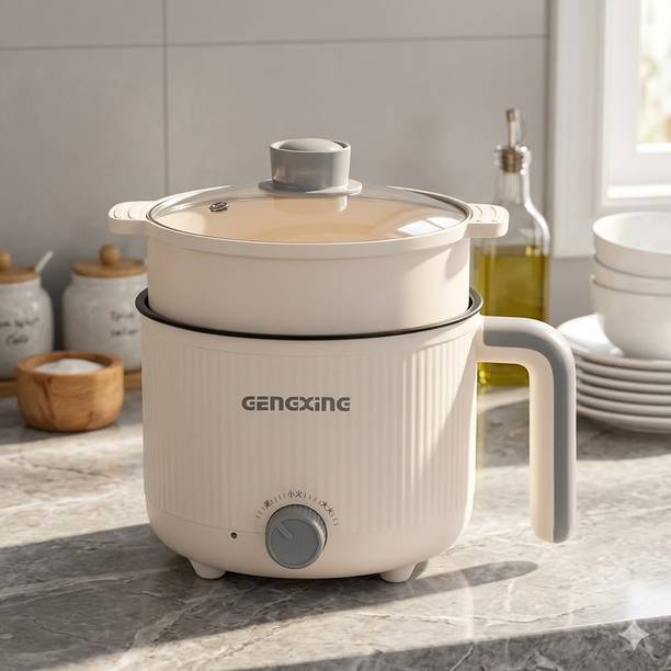 NowExp GENEXINE All-in-One Electric Hot Pot Non-Stick FoodGrade Cooking Pot with Handle Air Fryer, Deep Fryer, Egg Boiler, Egg Cooker, Food Steamer, Rice Cooker, Travel Cooker