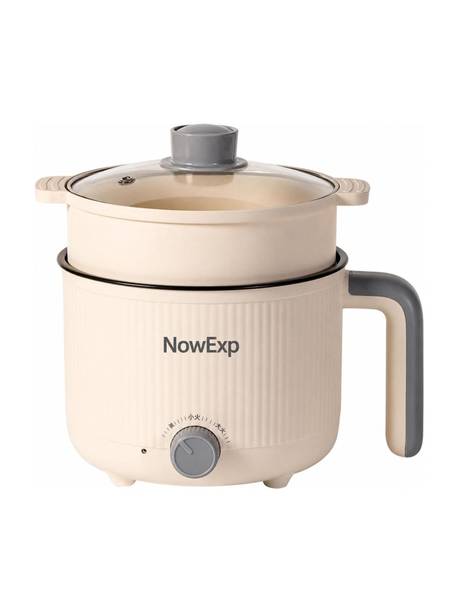 NowExp 1.8L Multipurpose Electric Cooker with Steamer - Non-Stick Mini Hot Pot Deep Fryer, Food Steamer, Rice Cooker, Travel Cooker