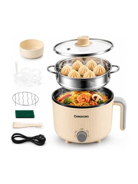 MOOKA Electric Multi Cooker with Steamer Tray, Glass Lid & Temperature Control Air Fryer, Deep Fryer, Egg Boiler, Egg Cooker, Food Steamer, Rice Cooker, Travel Cooker