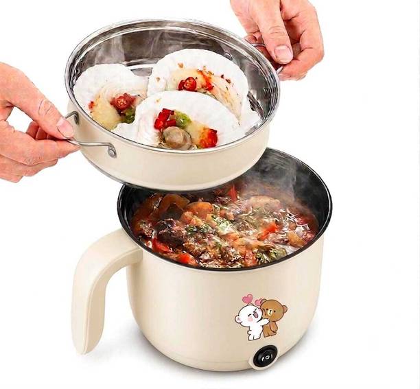 CREATION BAZAAR Multiifunction Mini Non-Stick Cooker with Glass Lid Base Concealed Cooking Hot Rice Cooker, Travel Cooker, Egg Cooker, Egg Boiler, Food Steamer