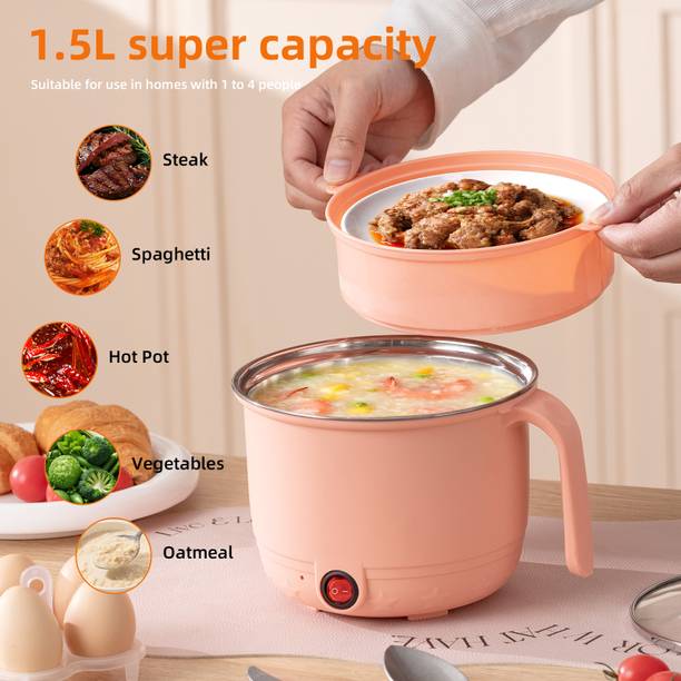 Alpyog Multipurpose Electric Kettle 1.5 Litter Steel Electric Pot with Steamer Noodles Rice Cooker, Travel Cooker, Food Steamer, Egg Cooker, Egg Boiler