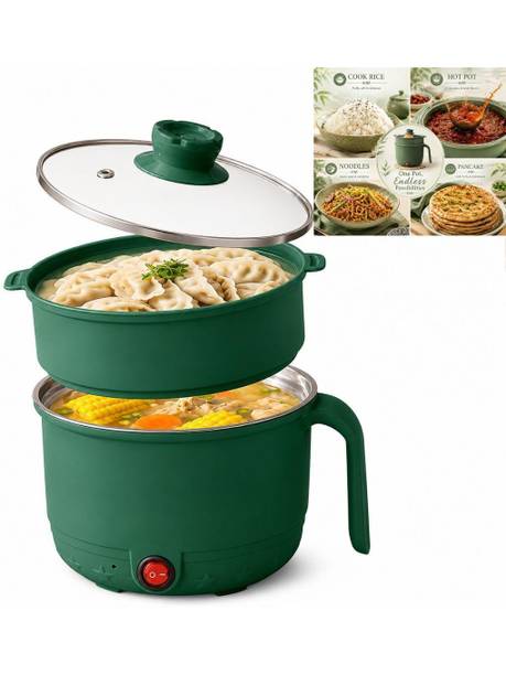 RHHG E COM Portable Electric Cooking Pot with Steamer Food Steamer, Rice Cooker, Slow Cooker, Travel Cooker