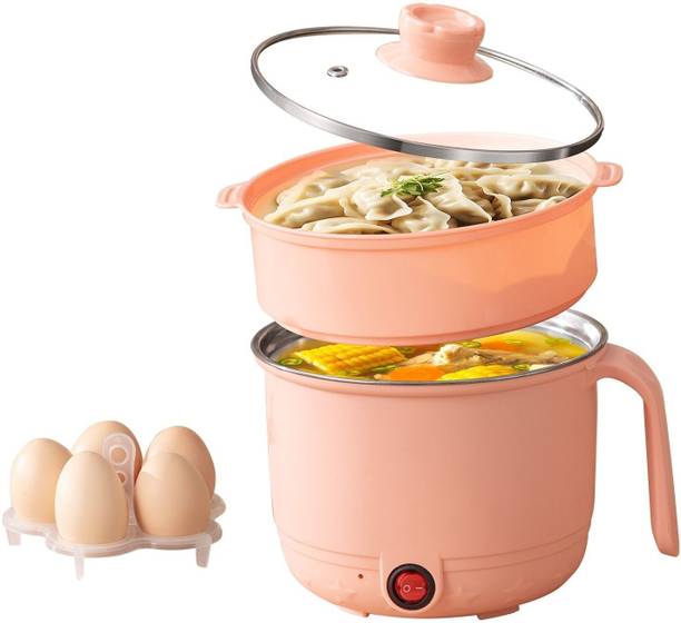 DAKSHWAY 1.5L Multipurpose Hot Pot with Steamer & Egg Tray, Mini Hot Pot Electric Pressure Cooker, Food Steamer, Rice Cooker, Travel Cooker