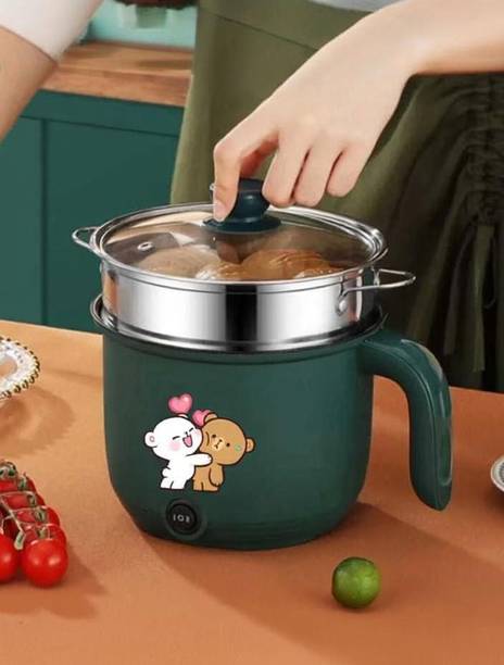 CREATION BAZAAR Mini Multiifunction Non-Stick Cooker with Glass Lid Base Concealed Cooking Pot Rice Cooker, Travel Cooker, Egg Cooker, Egg Boiler, Food Steamer