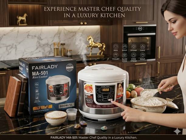 XORQO TECH 5L Electric Rice Cooker, 900W, Nonstick Pot, 8Hr Keep Warm, 5-10 People Electric Pressure Cooker