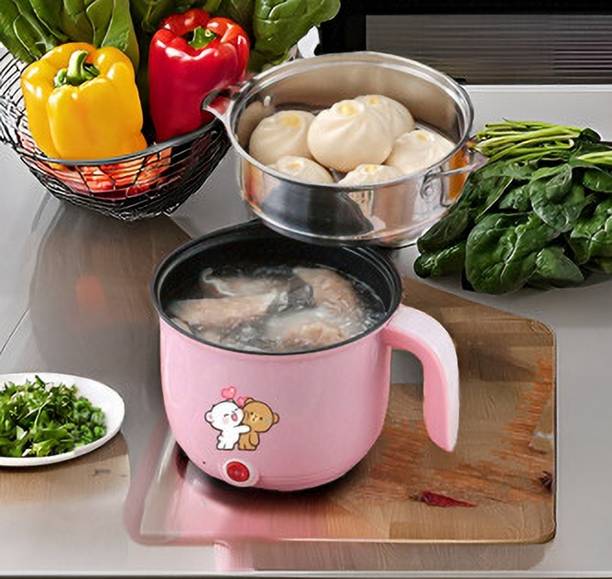 CREATION BAZAAR Cookers,Portable Mini Rice Cooker with Non Stick Liner and Glass Transparent Lid Rice Cooker, Travel Cooker, Food Steamer, Egg Cooker, Egg Boiler