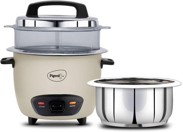 Pigeon Inox Pro 1 L | Single Stainless Steel Pot | Automatic | Steamer | Warmer | Small Electric Rice Cooker with Steaming Feature