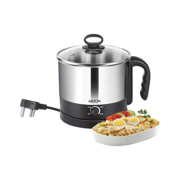 MILTON Go Electro Cooker, 1.2L, 600 Watt, Egg Tray, SS Stand, Steaming Bowl Egg Cooker