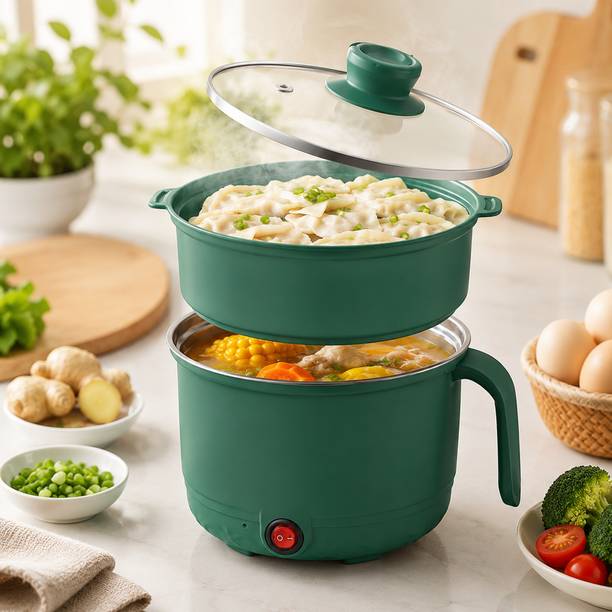 NUVIO Electric Cooking Pot with Handle & Glass Lid Electric Pressure Cooker, Food Steamer, Rice Cooker, Slow Cooker, Travel Cooker