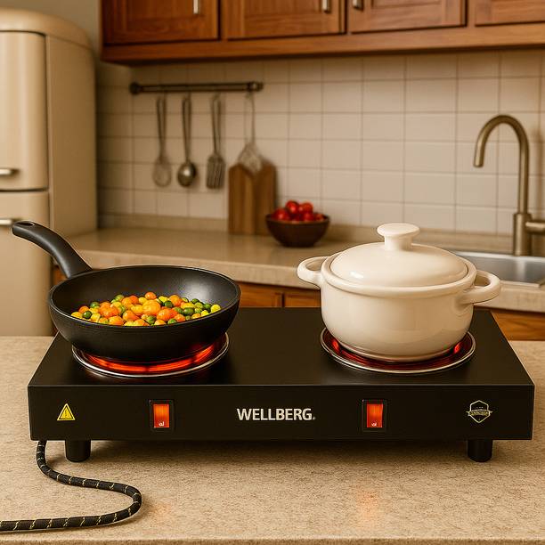 Wellberg Double Burner Electric Hot Plate | Heavy-Duty Build | Portable and Space Saving Electric Cooking Heater