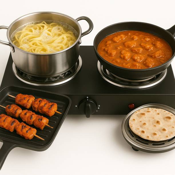 Wellberg 2000W Electric Double Burner Hot Plate – Compact Cooktop for Fast, Easy Meals Electric Cooking Heater