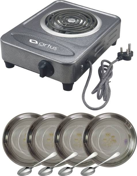 Artus Galaxy ECW1 2000 Watts Electric Coil Cooking Stove , Electric Cooking Heater , Induction Cooktop , G Coil Hot Plate Cooking Stove , Works With All Metal Utensils & Cookwares [Color - Ocean Silver] (1 burner) Electric Cooking Heater
