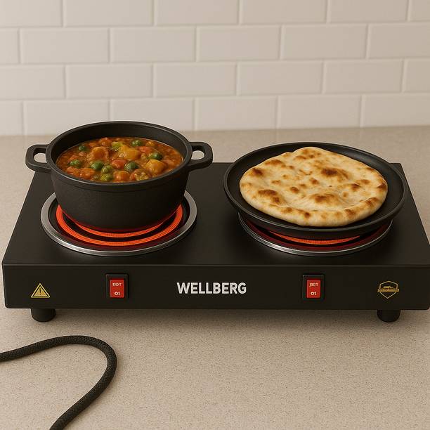 Wellberg 2000W Electric Hot Plate Portable Dual Coil Double Burner Stove for SmallKitchen Electric Cooking Heater