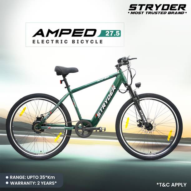 STRYDER AMPED 27.5T Electric Cycle | Up to 35Km Range | Lightweight & Stylish Ride | 27.5 inches Single Speed Lithium-ion (Li-ion) Electric Cycle