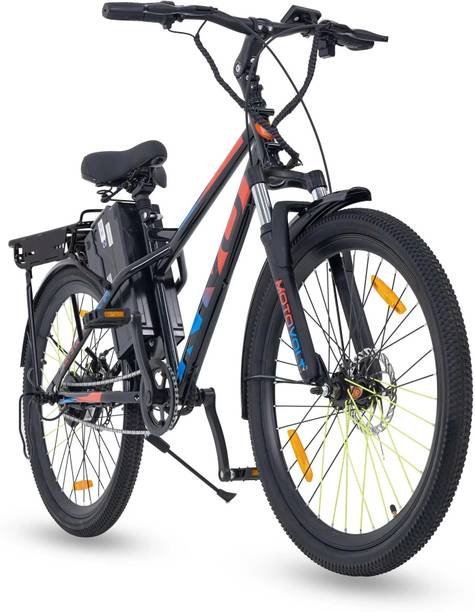 Motovolt Kivo Lite Black Range upto 45 Km in PAS Mode 26 inches Single Speed Lithium-ion (Li-ion) Electric Cycle