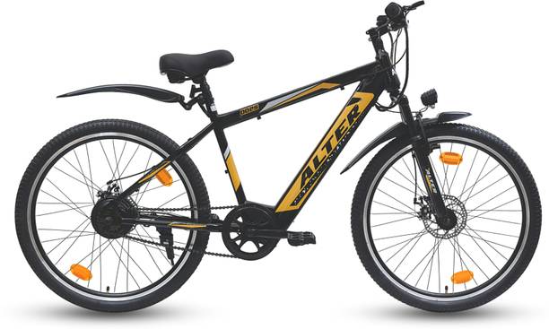 ALTER 26" 002S PRO ELECTRIC CYCLE | 95% PRE- ASSEMBLED WITH CHARGER (BLACK & GOLDEN) 26 inches Single Speed Lithium-ion (Li-ion) Electric Cycle