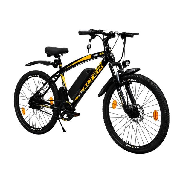 ALTER 26" 002SPRO-HL ELECTRIC CYCLE, 95% PRE-ASSEMBLED WITH CHARGER (BLACK & GOLDEN) 26 inches Single Speed Lithium-ion (Li-ion) Electric Cycle