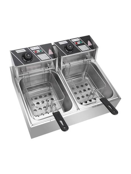 KHUSHI UDYOG 12L Double Tank Electric Deep Fryer 2 Baskets Stainless Steel Restaurant Use 12 L Electric Deep Fryer