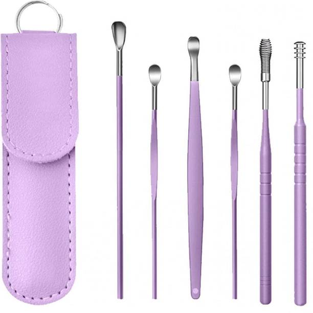 Taxila 6 Pcs Set Stainless Steel Ear Wax Cleaner- Reusable Ear Cleaning Tools (Purple) Electric Ear Cleaner