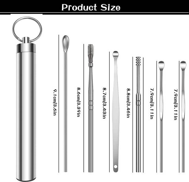 Taxila 6 Pcs Set Steel Ear Cleanning Tool Set with Keychain Box Electric Ear Cleaner