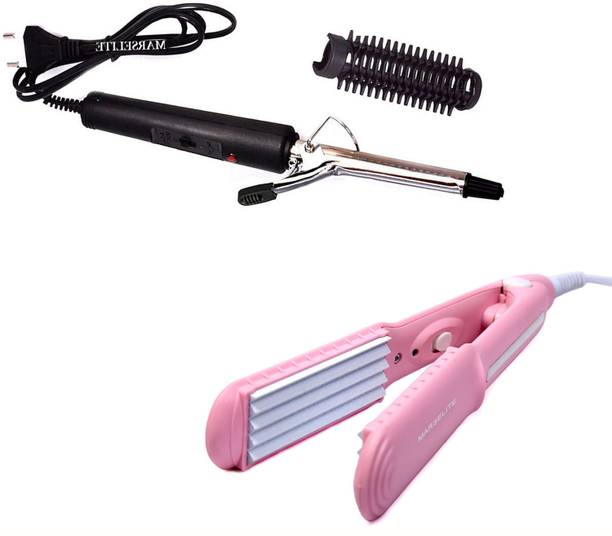 MARSELITE 2-in-1 Curling & Crimping Iron Set for Quick and Easy Hair Styling Electric Hair Curler