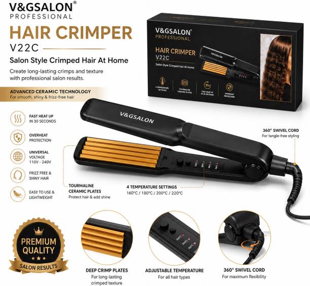 SDMS V22C Professional Hair Crimper | Ceramic Gold Crimping Plates | Electric Hair Curler
