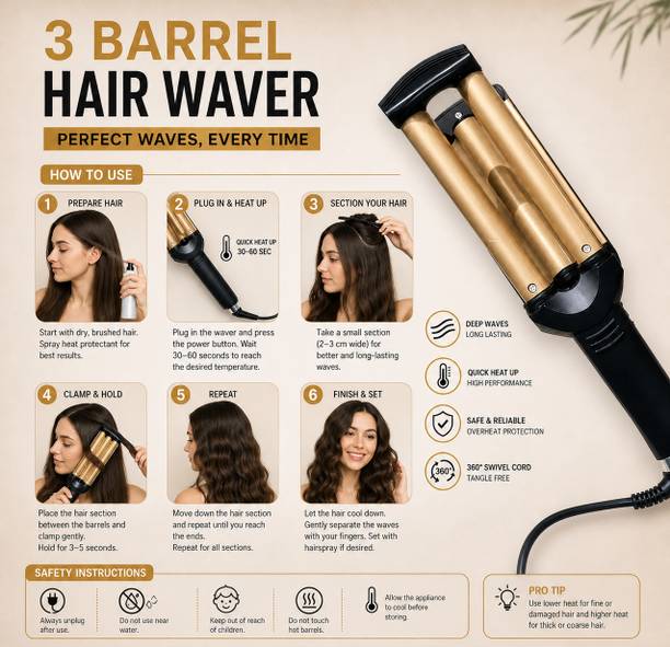 SDMS 2022 Barrel Hair Waver Hair Crimper for Women | Triple Barrel Hair Styling Tool Electric Hair Curler