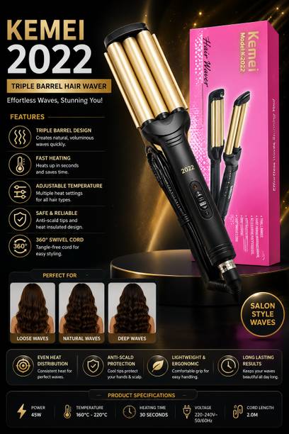 SDMS KM-2022 Triple Barrel Hair Curler with ceramic-coated barrels Electric Hair Curler