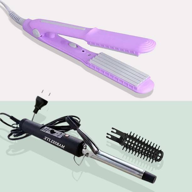 MARSELITE Perfect Combo Hair Curler & Hair Crimper Machine for Girls Electric Hair Curler