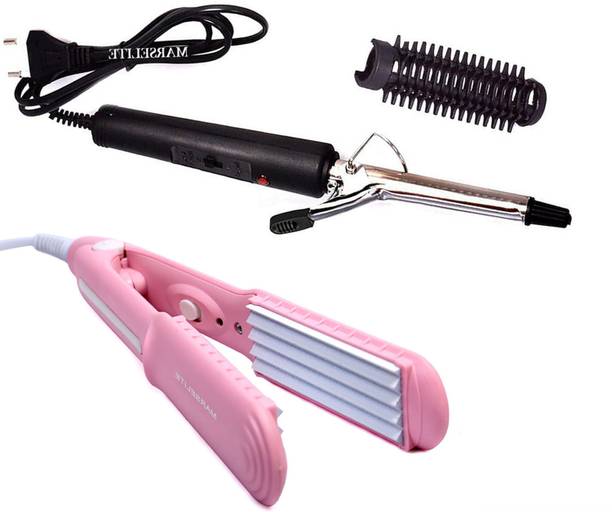 MARSELITE Hair Styling Set: Curling & Crimping Iron for Everyday Perfect Styles Electric Hair Curler