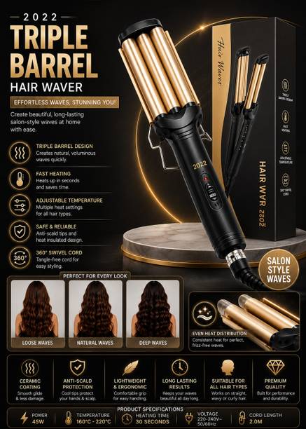 SDMS 2022 Triple Barrel Hair Waver | Adjustable Temperature | 360° Swivel Cord | Electric Hair Curler