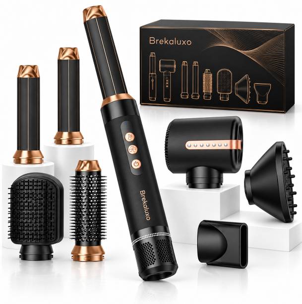 Brekaluxo 7 in 1 Hair Styling Set for Women with Hair Dryer, Curling Wand & Round Brush Electric Hair Styler