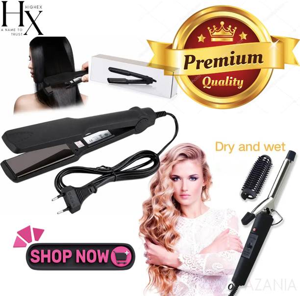 HIGHEX Hair Straightener KM-329 + Hair Curler 471B Combo Electric Hair Styler