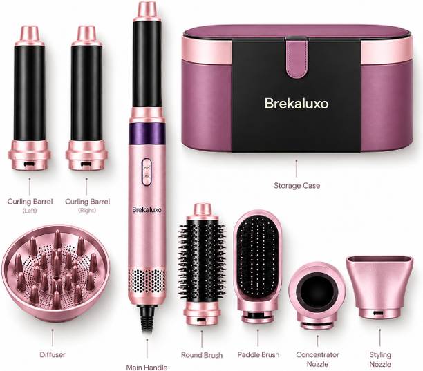 Brekaluxo 7 in 1 Hair Dryer Brush and Volumizer for Smooth, Curly and Straight Hairstyles Electric Hair Styler