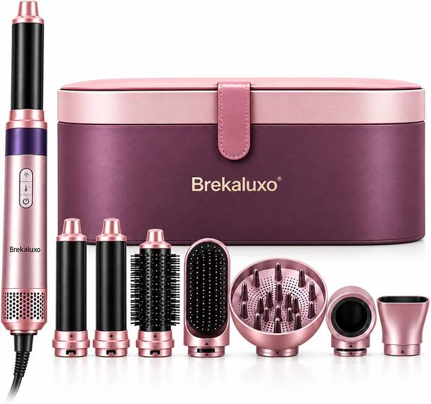 Brekaluxo 7 in 1 Hair Styler with Dryer Brush, Curling Wand and Straightener Electric Hair Styler