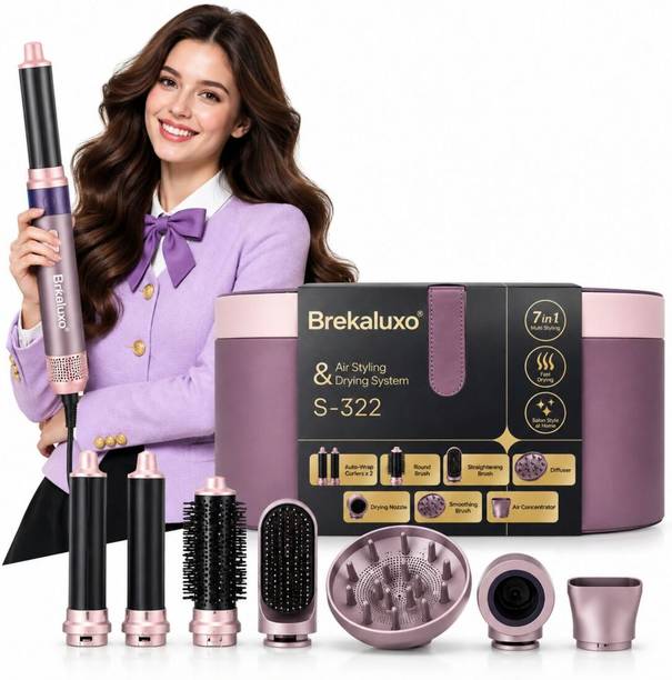 Brekaluxo 7 in 1 Hair Dryer Brush Styler with Curling and Straightening Functio Electric Hair Styler