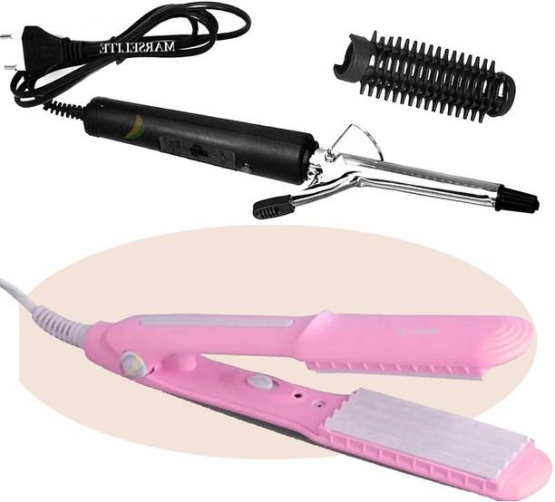 MARSELITE Set of Hair Crimper & Hair Curler Machine for Girls (Crimper+Curler) Combo Pack Electric Hair Styler