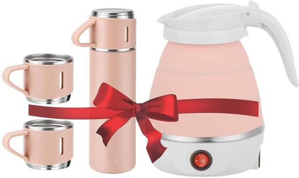 JPS Silicon Electric Kettle 600ML AND Vaccum Flask Set (500ML) With 3 coffee Mug Electric Kettle