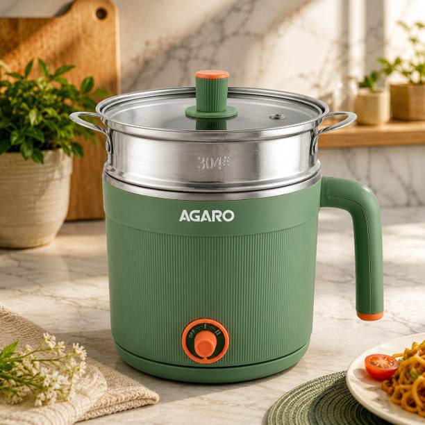AGARO Regency 33874 Multi Cook Kettle With Steamer, Double Layered Body Multi Cooker Electric Kettle