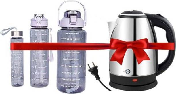 Owqust Set of 3 Transparent Water Bottle With Electric Kettle Beverage Maker
