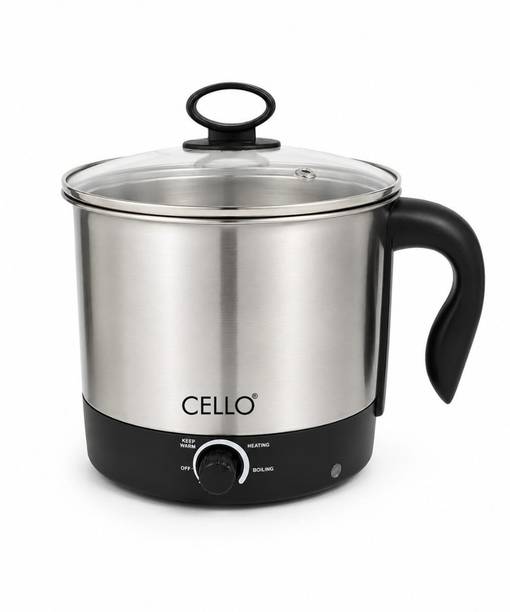 cello HeatPro for Boiling , Noodles & Soup, Stainless Steel with Glass Lid Multi Cooker Electric Kettle