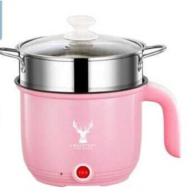 CREATION BAZAAR Multiifunction Mini Non-Stick Cooker with Glass Lid Base Concealed Hot Pot Rice Cooker, Travel Cooker, Egg Cooker, Egg Boiler, Food Steamer