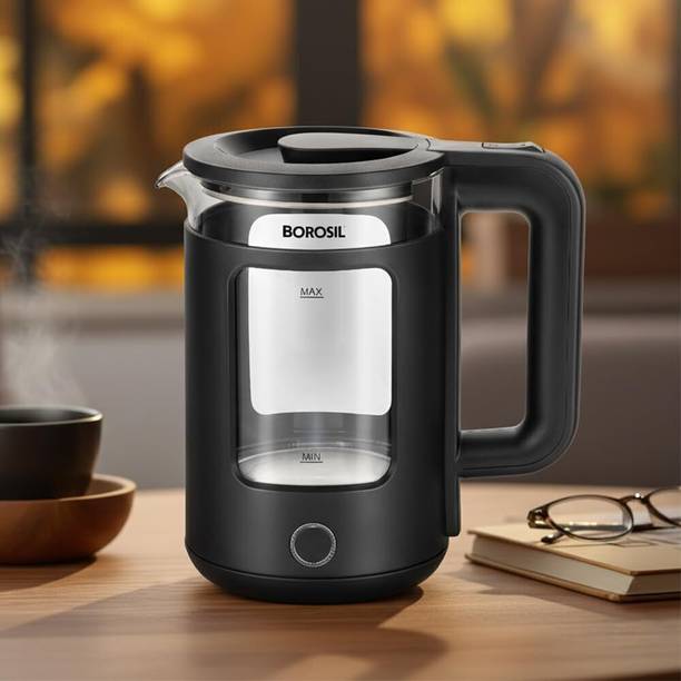 BOROSIL 1380W Cooltouch 1.5L Electric Kettle, Borosilicate Glass Body with Blue LED Electric Kettle