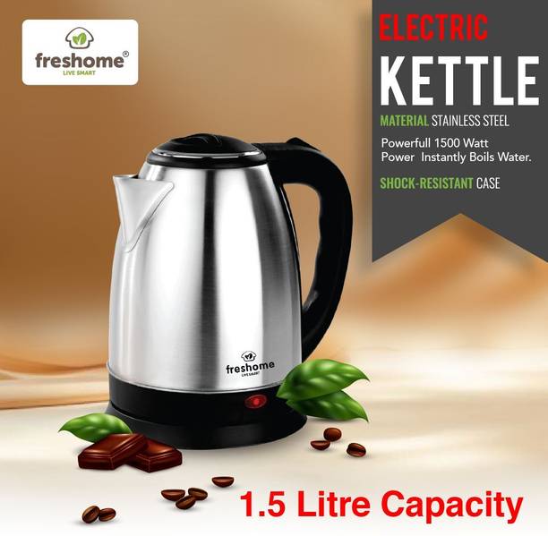 Freshome 1.5L 1500W Stainless Steel Electric Kettle with Auto Shut Off (Silver & Black) Electric Kettle
