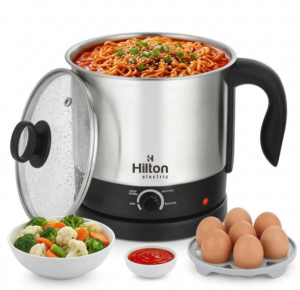 HILTON Multipurpose Electric Kettle with Steamer, Stainless Steel Body, Auto Shut-Off Multi Cooker Electric Kettle
